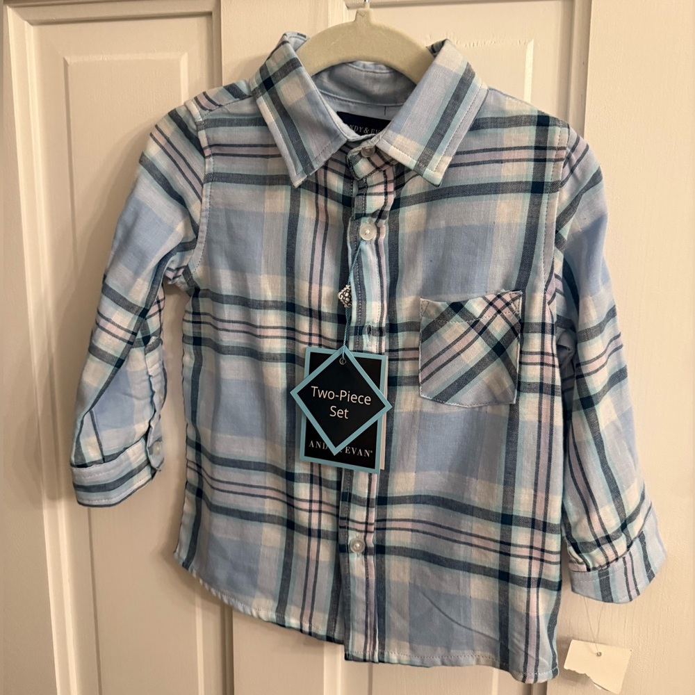 Andy and Evan Blue Plaid Kids Shirt 12m